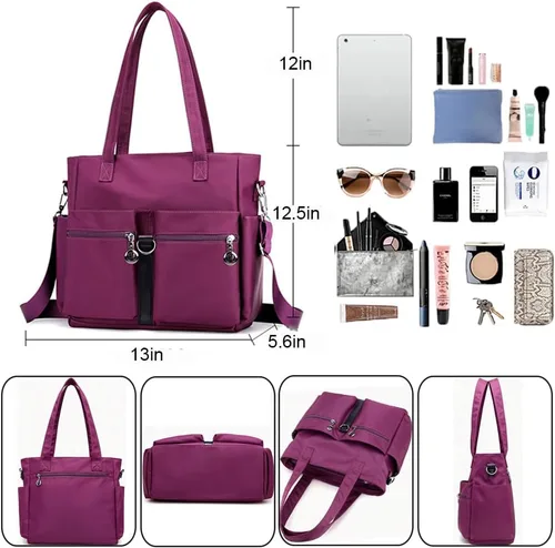 Vista 4 de Bolsas de nailon para mujer, impermeable, bolsa de hombro casual, bolso ligero, bolsa de múltiples bolsillos