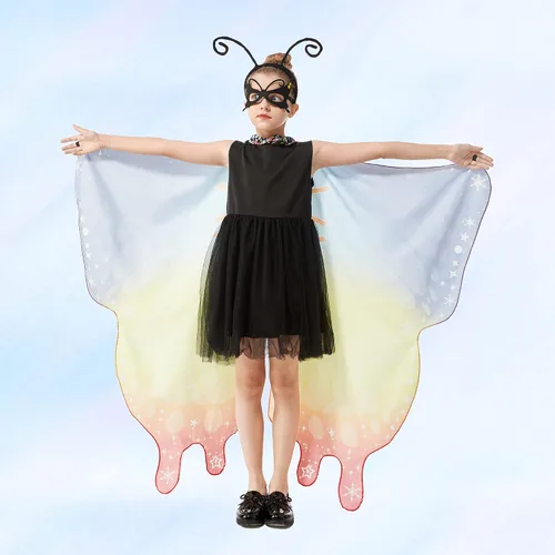 Vista 3 de Tibeha Disfraz de alas de mariposa para niñas capa de Halloween con máscara clips para la cabeza diadema de antena