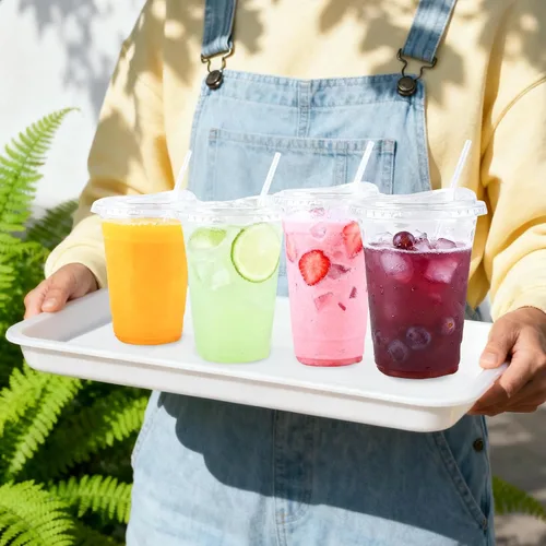 Vista 8 de Paquete de 100 vasos de plástico transparente de 20 onzas con tapas y pajitas, tazas de café helado resistentes y seguras para alimentos con tapas
