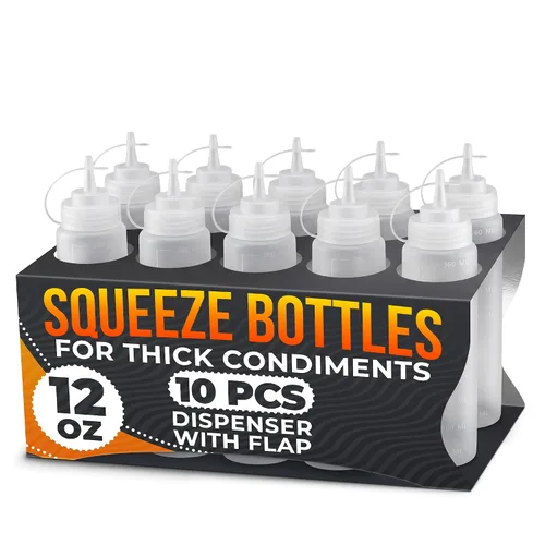Vista 18 de 6 botellas de plástico para salsas de 4 onzas (4.1 fl oz), juego de botellas reutilizables pequeñas con punta fina cortable, para barbacoa, picnic