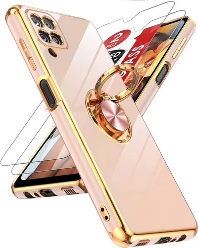 Vista 20 de LeYi Funda para teléfono Galaxy A12: con protector de pantalla de vidrio templado [paquete de 2] Soporte de anillo giratorio de 360°, soporte Rosa