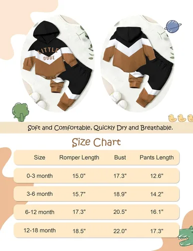 Vista 7 de Ropa para bebé niño, bloque de color, sudadera con capucha de gran tamaño, mameluco, pantalones largos, conjunto de trajes de otoño e invierno