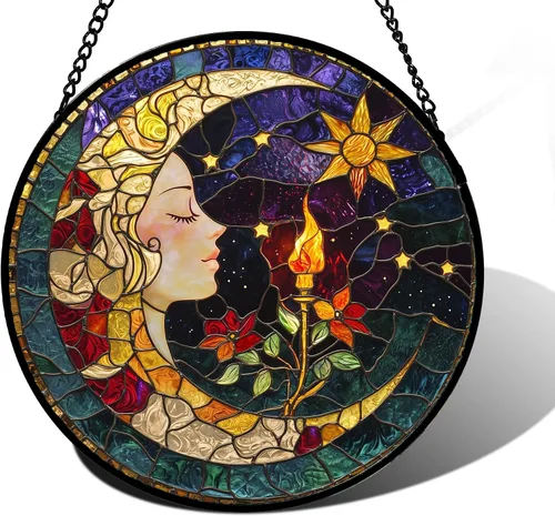 Vista 11 de DASTOLL Conjunto de 4 Piezas de Vidriera Manchada para Colgar en Ventanas, Tema de Flores Púrpuras, 16 cm - Atrapasoles de Tulipán para Puerta Juego