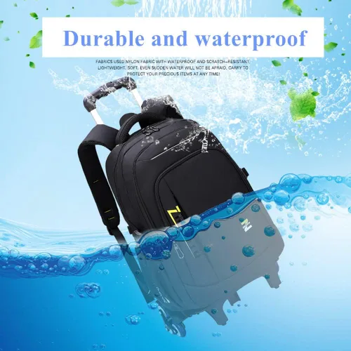 Vista 7 de Mochila con ruedas de color sólido para niños, para escuela secundaria, con ruedas, Verde Negro, Moderno