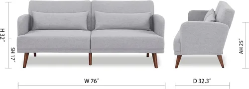 Vista 2 de Artdeco Home - Sofá biplaza de 76 pulgadas, sofá cama convertible con respaldo ajustable, reposabrazos extraíbles, sofá cama con 2 almohadas