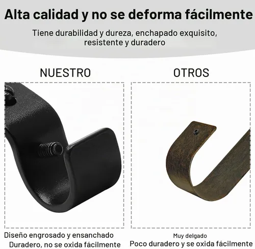 Vista 5 de 4 soportes ajustables para barra de cortina, 5/8-3/4 pulgadas Negro
