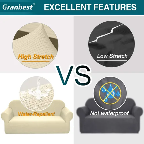 Vista 4 de Granbest Funda de Sofá Premium Repelente al Agua de Alta Elasticidad Funda Deslizable para Sofá de Tela Súper Suave (Beige, Grande)