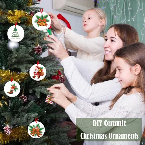 Vista 2 de 10 piezas de adorno de sublimación en blanco redondo de cerámica blanca en blanco para sublimación 2025 Adorno de Navidad decorable por ambos lados