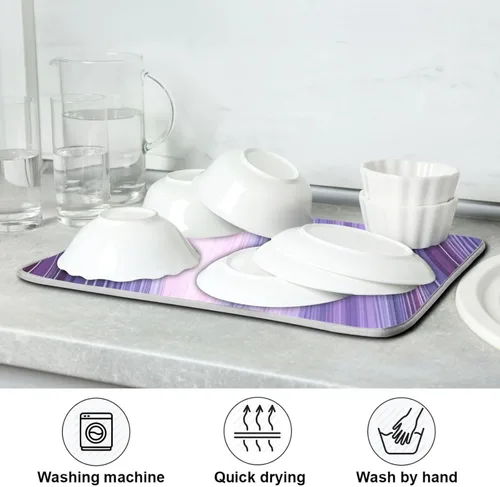 Vista 7 de Hermosa alfombra de secado de platos con textura de mármol morado para encimera de cocina, 18 x 24 pulgadas, almohadilla de secado de microfibra