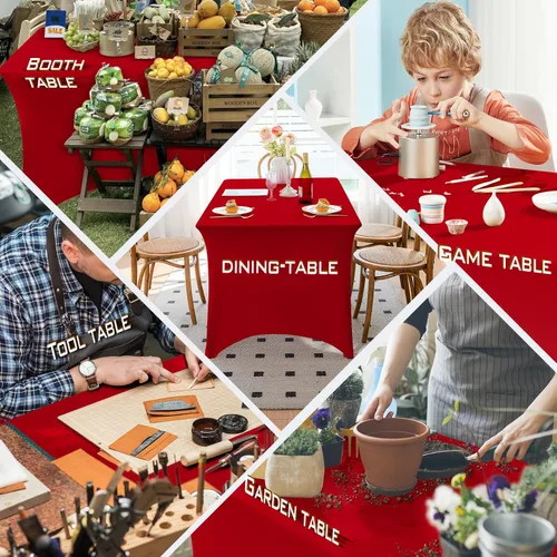 Vista 36 de Famstar Paño de Mesa Negro de 4 Pies de Elastano, Paño de Mesa Ajustado para Mesas Rectangulares, Fundas Elásticas Lavables Sin Arrugas