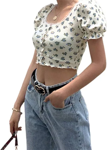 Vista 3 de Camiseta básica Y2K con estampado gráfico de letras para mujer, manga corta, cuello redondo, Y2K