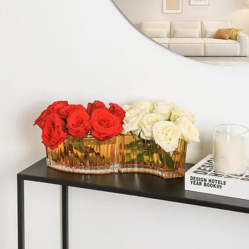 Vista 4 de MCMCNCUIU Jarrones de cristal para centros de mesa, jarrones de flores para centros de mesa de boda, jarrón de vidrio ámbar para flores, florero
