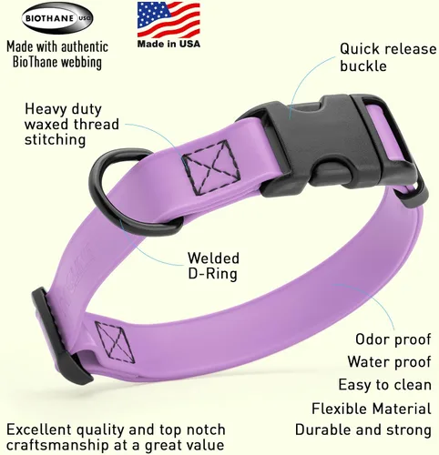 Vista 2 de Dogline Biothane - Collar impermeable para perro con hebilla de liberación rápida, resistente cincha de nailon recubierta con resistente y a prueba