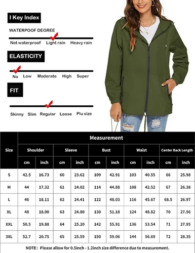 Vista 6 de Avoogue Chaqueta impermeable para mujer, ligera, transpirable, con capucha, rompevientos activos con bolsillo