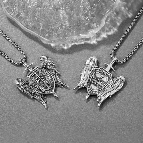 Vista 4 de Odinstone Collar de plata de ley 925 con medalla de San MiguelSan CristóbalSan BenitoCrucifijo de JesúsSan UrielArcángel Rafael para hombres