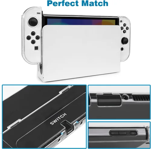 Vista 4 de TIKOdirect Carrying Case for Switch OLED Model 2021, Accessories Kit with Clear Protective Cover, Screen Protectors, Thumb Grip Caps and USB
