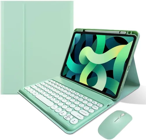 Vista 13 de Funda de teclado compatible con iPad de 9ª, 8ª y 7ª generación, Air 3ª generación Pro de 10.5, con mouse Bluetooth, tecla redonda, lindo teclado