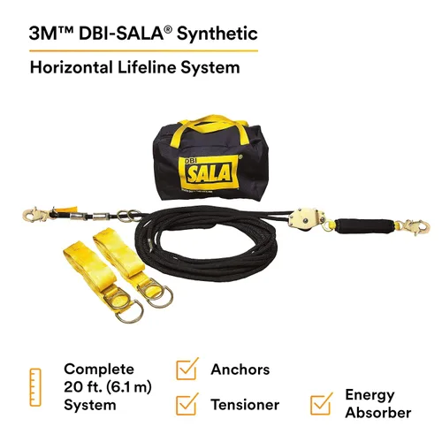 Vista 2 de 3M DBI-SALA Sayfline 7600502 Sistema de línea de vida horizontal, cuerda Kernmantle de 20 pies con tensor, absorbente de energía, dos adaptadores