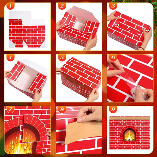Vista 4 de Fullhawl - 26 chimeneas de cartón de Navidad 3D, ladrillo rojo