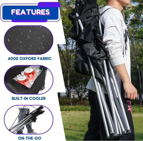 Vista 6 de EZONE Paquete de 2 sillas de campamento con enfriador de hielo integrado, silla portátil, bolsillo de almacenamiento, portavasos y bolsa