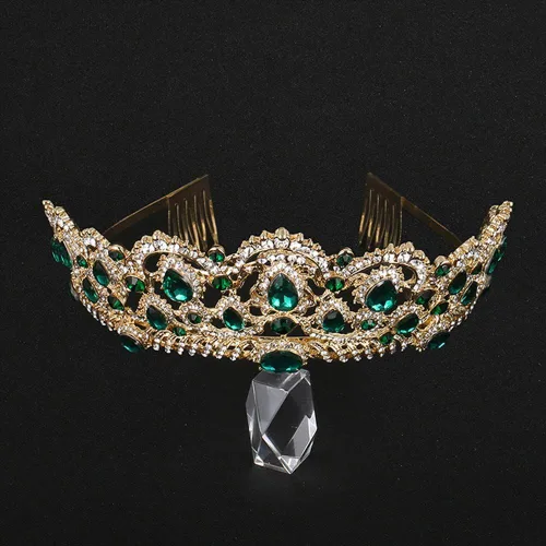 Vista 4 de Tiaras de coronas para mujer, corona de reina barroca real con diamantes de imitación, coronas de novia con peine, coronas de princesa Verde