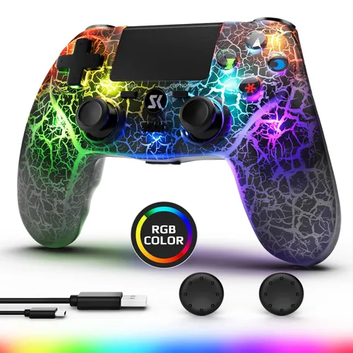 Vista 9 de 2 Pack Wireless Controller for PS4, LED Backlit Controllers for PS4/Pro/Slim, 1000mAh Battery, Double Shock 6-Axis Motion Sensor, Adjustable RGB