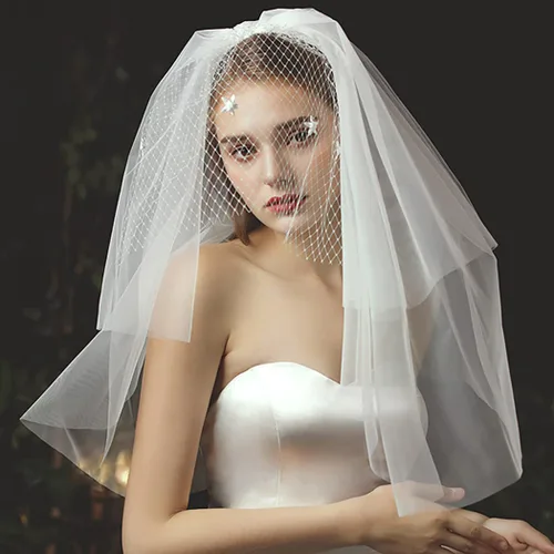 Vista 6 de Campsis Velo de tul para novia, velo de flores de malla blanca con peine, elegante velo floral de 3 niveles, velo corto, novia, graduación, ópera