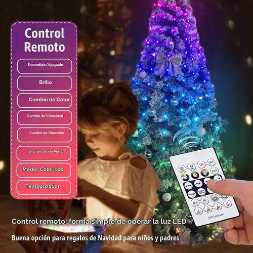 Vista 4 de Luces inteligentes para árbol de Navidad, línea colgante de 6.5 pies que va sobre el árbol, 200 luces LED que cambian de color multicolor