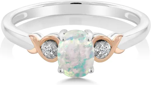 Vista 65 de Gem Stone King Anillo de compromiso de plata de ley 925 y oro rosa de 10 quilates, piedra preciosa ovalada de 0.276 x 0.197 in, con acento