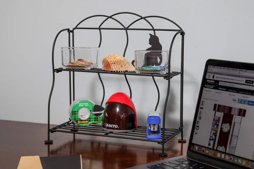 Vista 5 de Lily's Home Cat Lovers - Estante de alambre de metal negro para encimera, ideal para artículos del hogar, organizador de cocina, almacenamiento