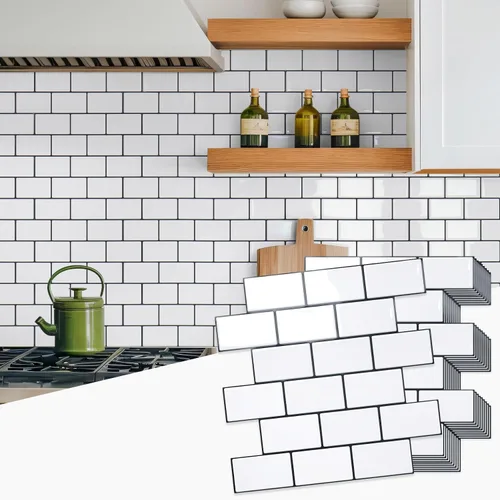 Vista 21 de STICKGOO - Azulejos de metro blancos para despegar y pegar, azulejos adhesivos para cocina (paquete de 1, diseño más grueso)