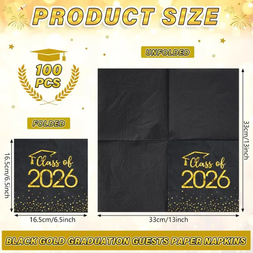 Vista 2 de 100 servilletas de graduación de clase 2026, servilletas desechables de papel de felicitación de graduación, toallas de mano cuadradas de papel