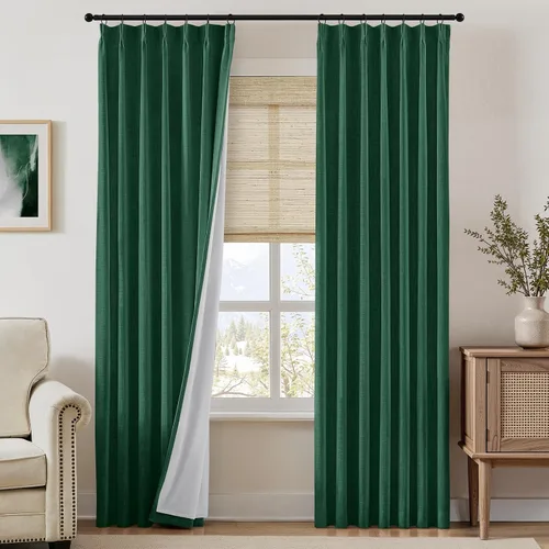 Vista 13 de HOMEIDEAS Cortinas plisadas de color naranja quemado 100% opacas, mezcla de lino de lujo con aislamiento térmico con ganchos ajustables, para sala