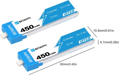 Vista 3 de BETAFPV 4 piezas BT2.0 450mAh 1S Batería 3.8V 30C/60C Lipo con conector BT2.0 compatible con 1S Tiny Whoop Drone Quadcopter como Meteor75, Cetus Pro