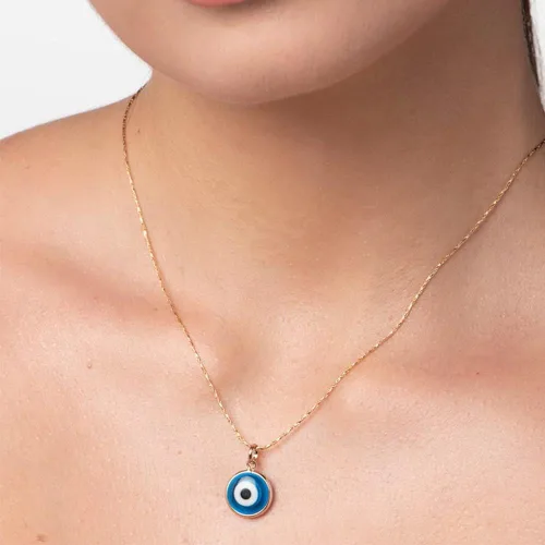 Vista 4 de Rommanel Colgante chapado en oro de 18 quilates con piedra Colgante chapado en oro con piedra azul contra el mal de ojo Impresionante accesorio