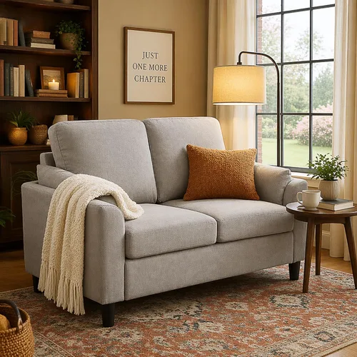 Vista 23 de 57" Small Loveseat Sofa, Mid Century Modern Love Seat Couch with Back Cushions and Plastic Legs, 2 Seater Couches for Living Room, Bedroom, Small