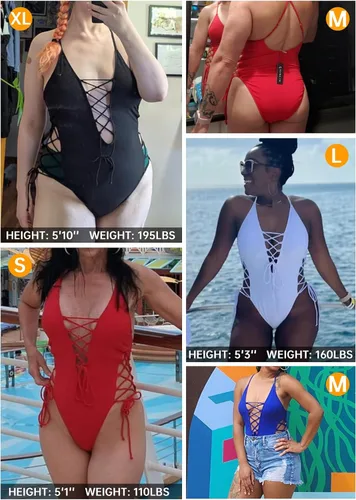 Vista 6 de Tempt Me - Traje de baño de una pieza para mujer, sexy con lazada, cuello en V profundo, corte alto