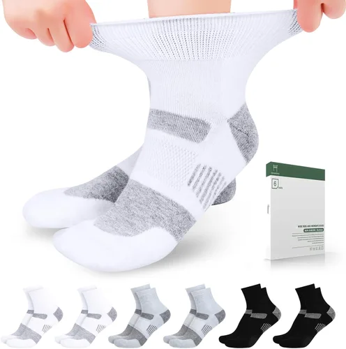 Vista 8 de Bulinlulu Calcetines diabéticos para mujer, talla 9-11, 6 pares de calcetines tobilleros diabéticos no vinculantes para mujeres y hombres (negro)