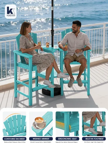 Vista 8 de KINGYES Aruba - Juego de 4 sillas Adirondack altas de HDPE con bandejas de conexión dobles, silla Adirondack de altura de barra en relieve para 2