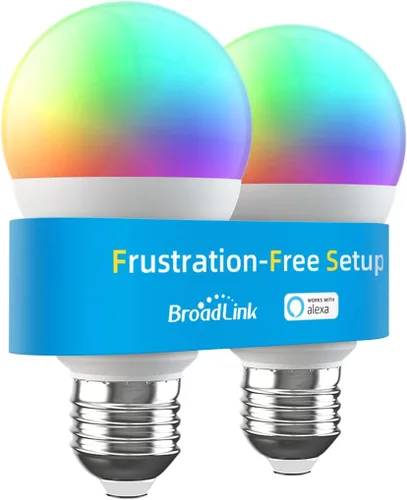 Vista 8 de Broadlink Bombillas inteligentes, configuración sin frustraciones (FFS) funciona solo con Alexa, malla BLE, 9W 800LM que cambia de color A19 E26 LED