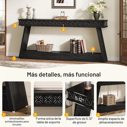Vista 3 de Tribesigns Mesa Consola Moderna, Mesa de Entrada Extra Larga de 71 Pulgadas con Almacenamiento, Mesa de Sofá Estrecha de 2 Niveles Detrás del Sofá