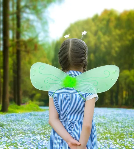 Vista 4 de FANWNKI Alas de hada para niñas, ángel, mariposa, libélula accesorios para disfraz de fiesta de cumpleaños