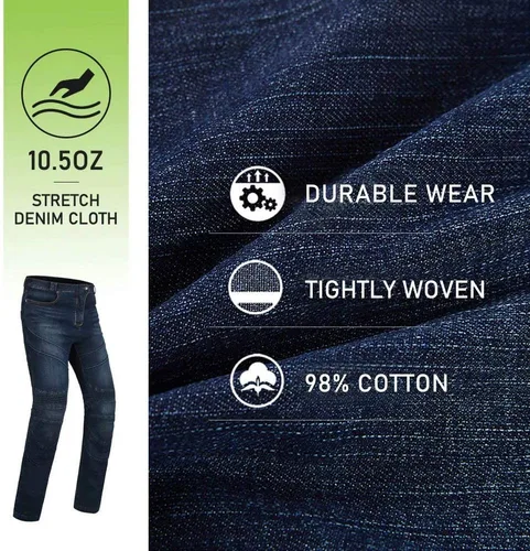 Vista 4 de ILM - Pantalones de motocicleta para hombre, jeans de motocross con armadura CE, para bicicleta de tierra, motocicleta, aventura, turismo BJN01 azul