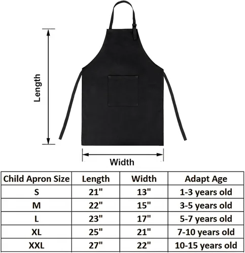Vista 2 de TopTie Delantales para niños con bolsillo y correa ajustable, delantal para cocinar, hornear, pintar Cotton Canvas Fabric, 5 Sizes S-XXL for Kids