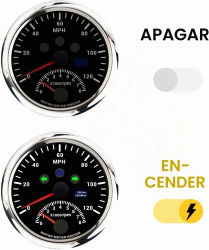 Vista 2 de MOTOR METER RACING W PRO 85mm 3-3/8" 2 en 1 Velocímetro GPS Tacómetro Odómetro Digital Kilometraje y Medidor de Viaje con Señal de Giro y Luz Alta
