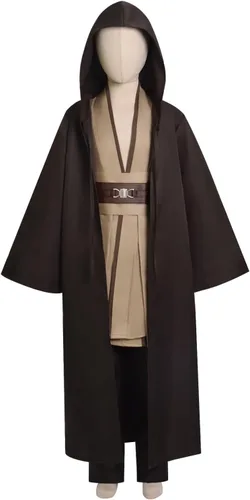 Vista 2 de Forwacos Disfraz de Jedi para niños, disfraz de Anakin, túnica con capucha, disfraz de Halloween, uniforme