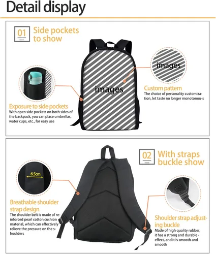 Vista 3 de Bulopur Bolsas escolares de fútbol, juego de 3 piezas para adolescentes, niños y niñas, lonchera de fútbol Blue Lightning para escuela primaria