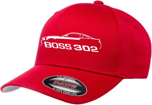 Vista 16 de 2012 2013 Ford Boss 302 Mustang Classic Car Outline Design Flexfit 6277 Gorra de béisbol atlética cabida Negro