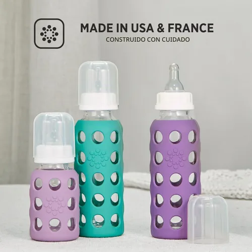 Vista 4 de Lifefactory Biberón de vidrio con pezón etapa 1 y funda protectora de silicona manta de 4 onzas