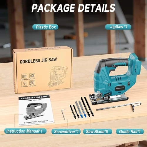 Vista 9 de Sierra de calar inalámbrica compatible con batería Makita de 18V, motor sin escobillas, control variable de 7 velocidades, 3200 RPM, potencia